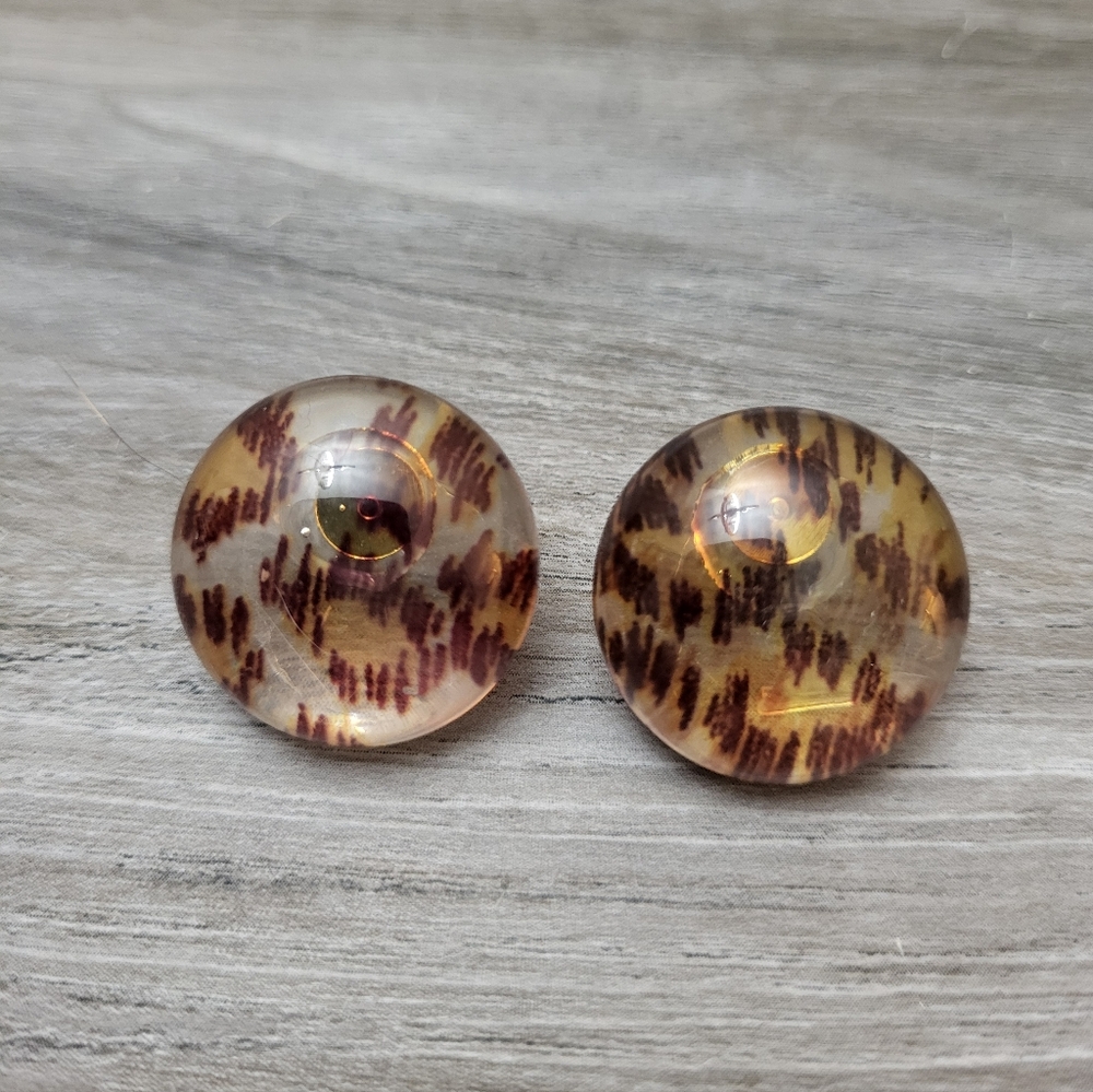 Vintage Leopard Print Lucite Button Earrings 1980s